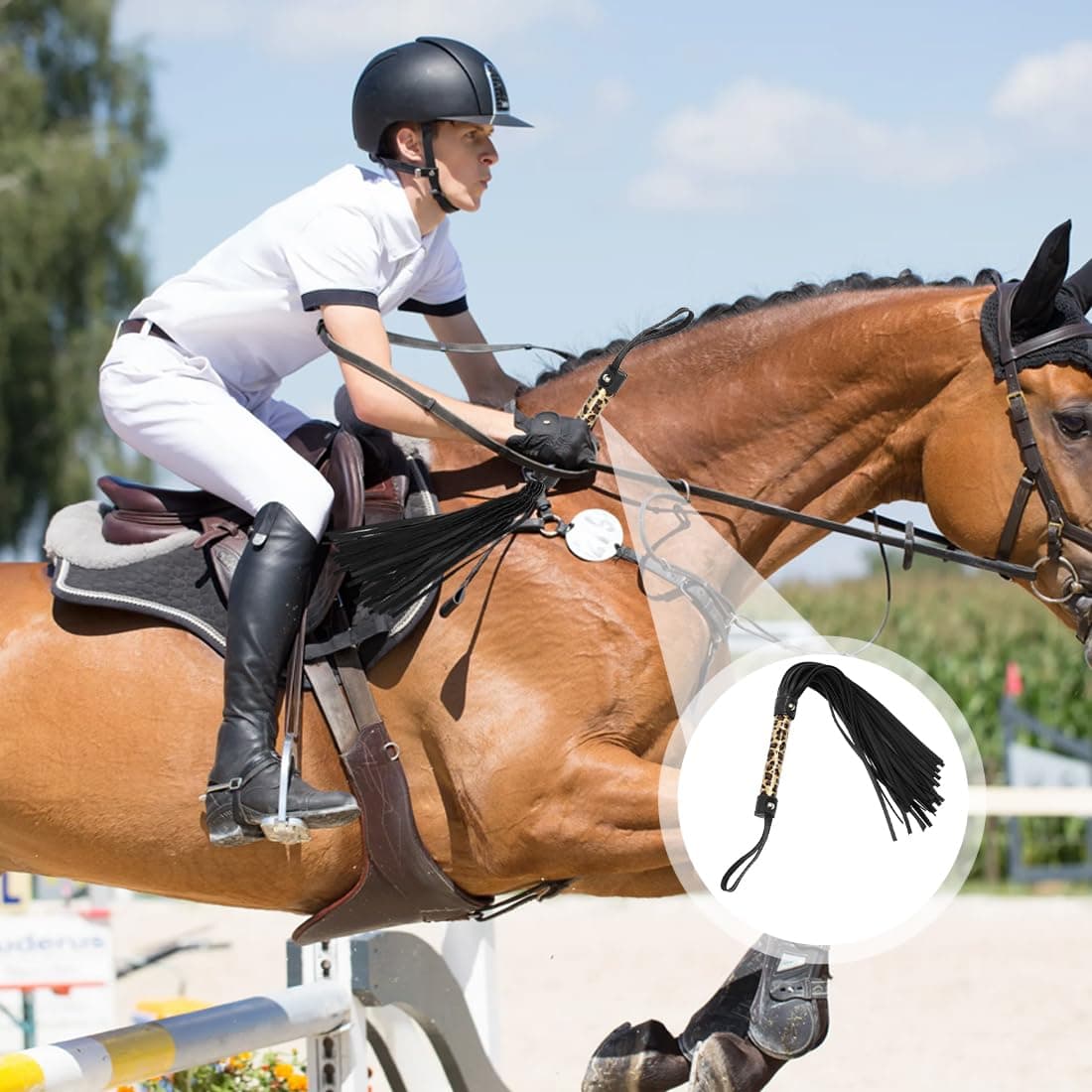 Látigo de Cuero, Herramienta de Entrenamiento Diario para Caballos, Riendo para Salto y Carreras, Escobillón con Flecos, Accesorios para Disfraces, Deportes al Aire Libre, Fusta Equitación — view 4