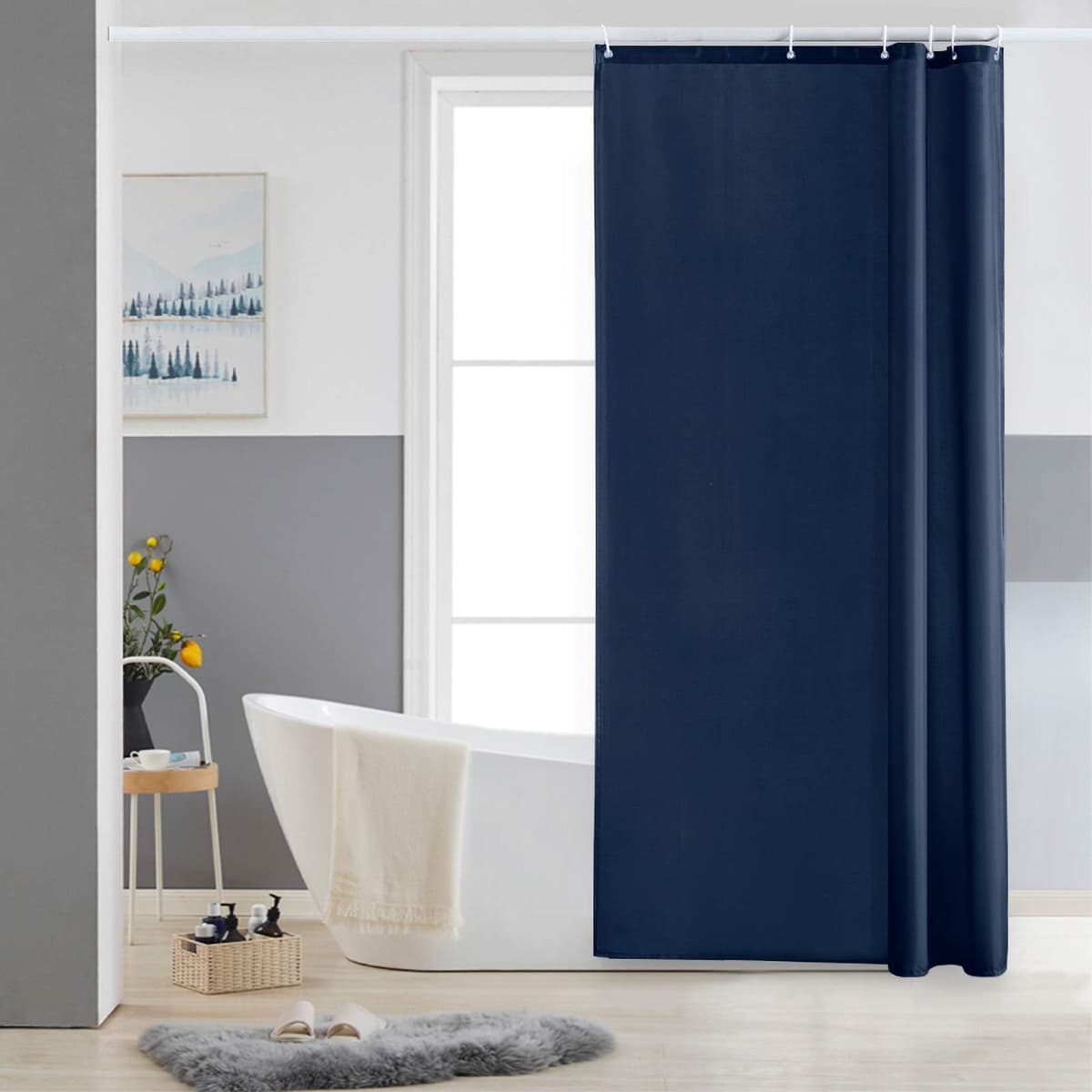 Furlinic Cortina Ducha 200x200cm Antimoho Impermeable Lavable Blanco Tela Poliéster Grandes Cortinas de Baño con 12 Aros de Cortina Ducha. — view 153