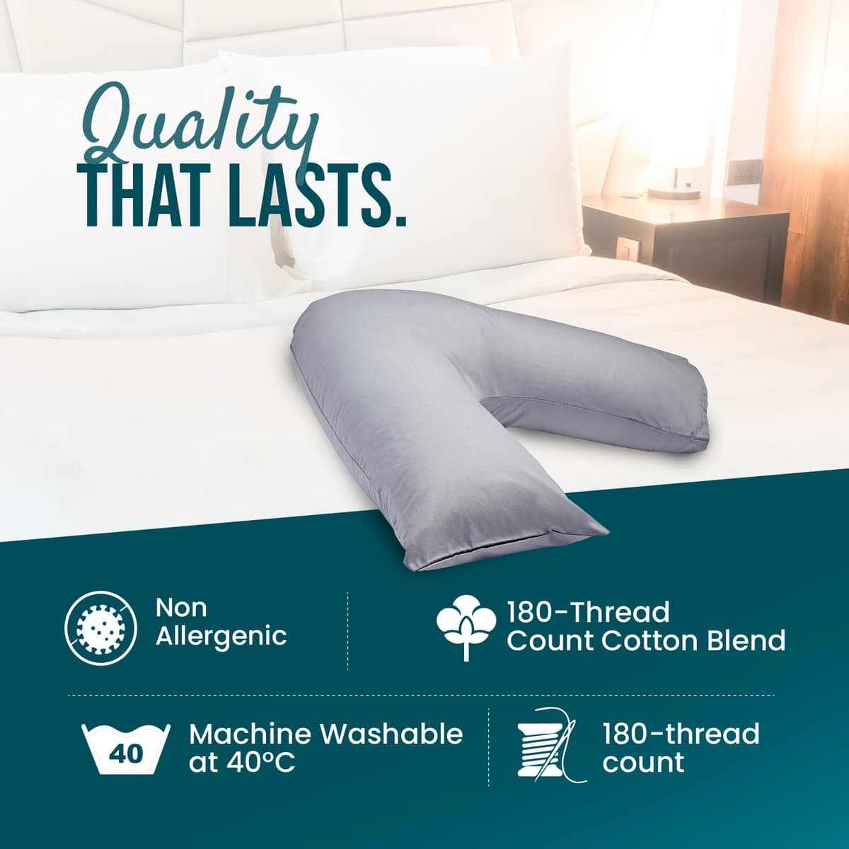 CnA Stores Orthopaedic V-Shaped Pillow Extra Cushioning Support For Head, Neck & Back (Grey, V-pillow With Cover) — view 5