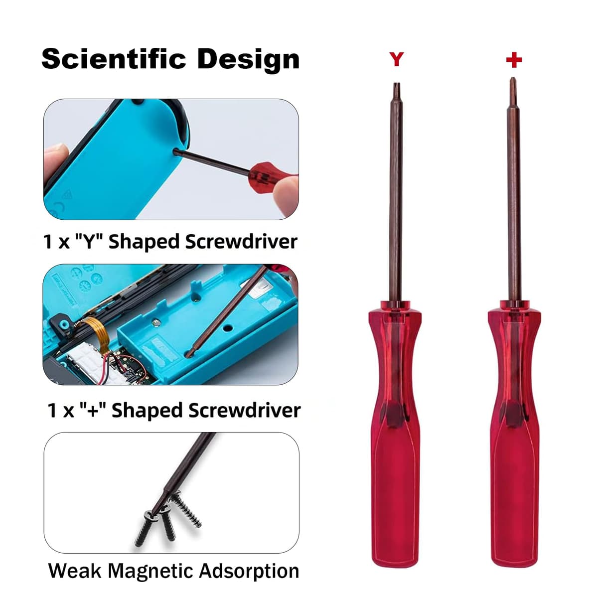 Analog Stick Replacement Kit Compatible with Switch Joy-Con / OLED / Lite - Left & Right 3D Joystick Repair Set with Screwdrivers & Thumb Caps - Fixes Drift & Broken Controllers(Not for NS2) — view 3