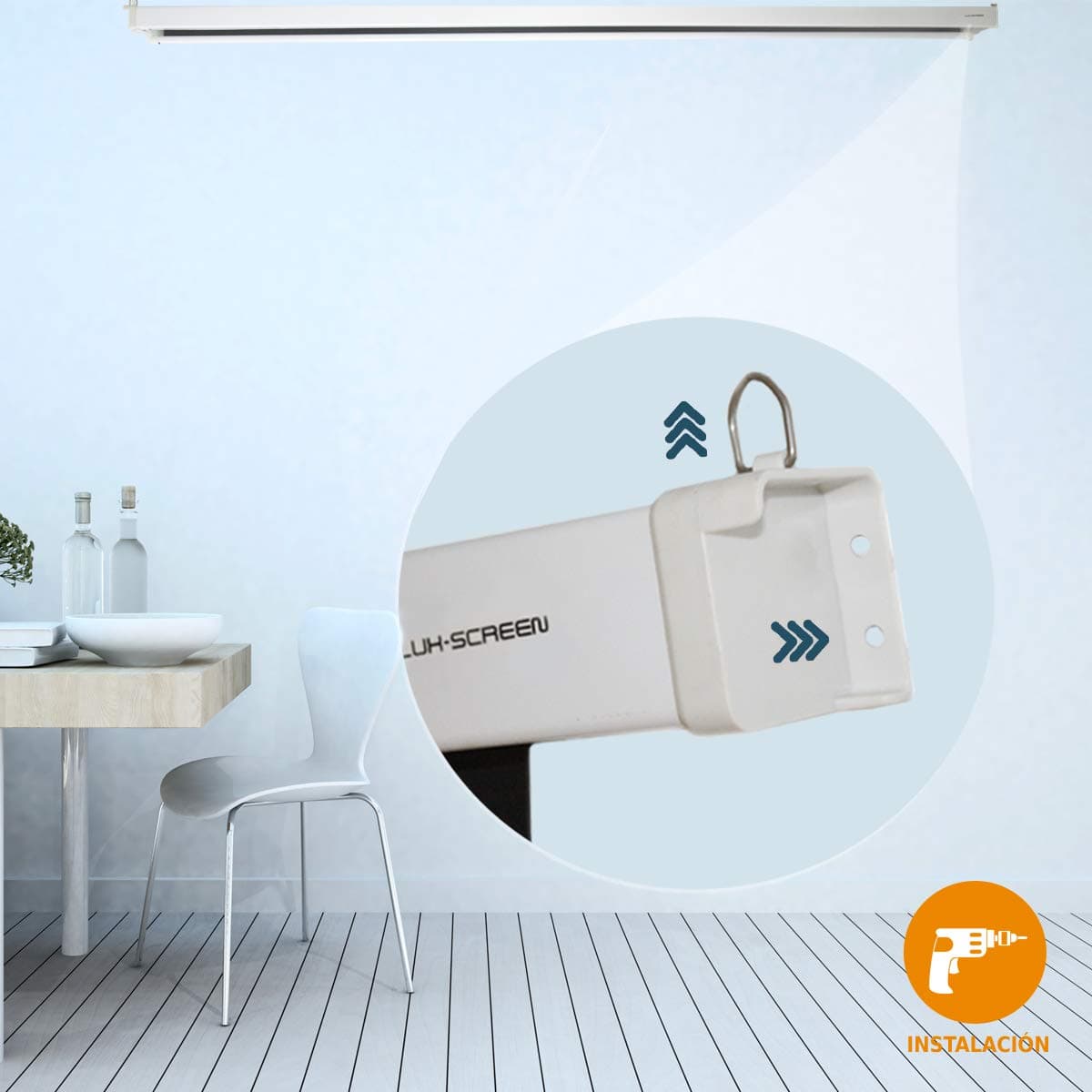 Pantalla de proyeccion electrica 84" para proyector, cajetin de Acero Lacado en Blanco, Pantalla para proyector electrica con Mando inalambrico, Auto Enrollable, Compatible con 4K (84 Pulgadas 4:3) — view 4