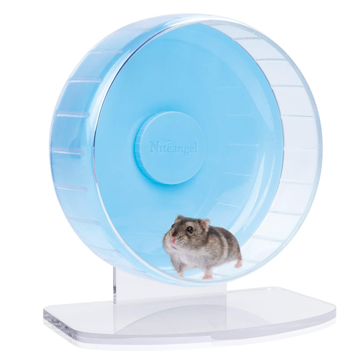 Niteangel Super Silent Hamster Exercise Wheels - Quiet Spinner Hamster Running Wheels with Adjustable Stand for Hedgehog Gerbils Mice Or Other Small Animals (Large, Transparent) — view 19