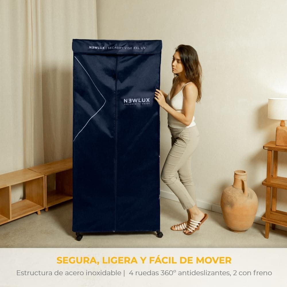 Newlux - Secadora de Ropa Eléctrica Portátil Secadry Azul con Luz UV para Desinfectar. Capacidad 15Kg, Temp. 180min, 4 Niveles. Secadora por Ventilación (1200W) 3 en 1. Ideal como Armario y Tendedero — view 6