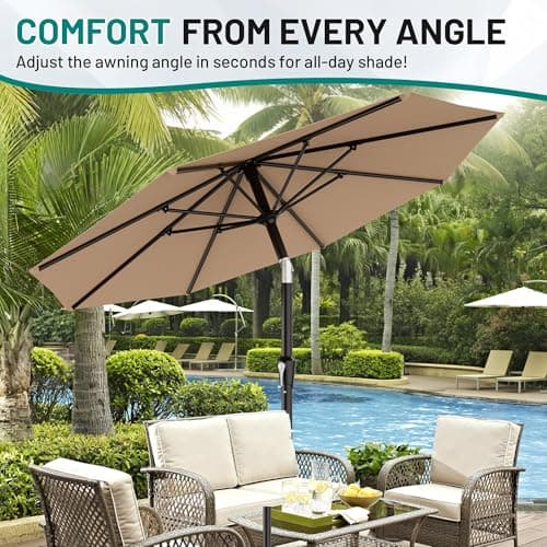 AreShark 9 FT Patio Umbrella for Outdoor, Outdoor Table Umbrella with Push Button Tilt and Crank, Outdoor Patio Umbrellas with 8 Sturdy Ribs for Market, Garden, Pool (Beige) — view 6