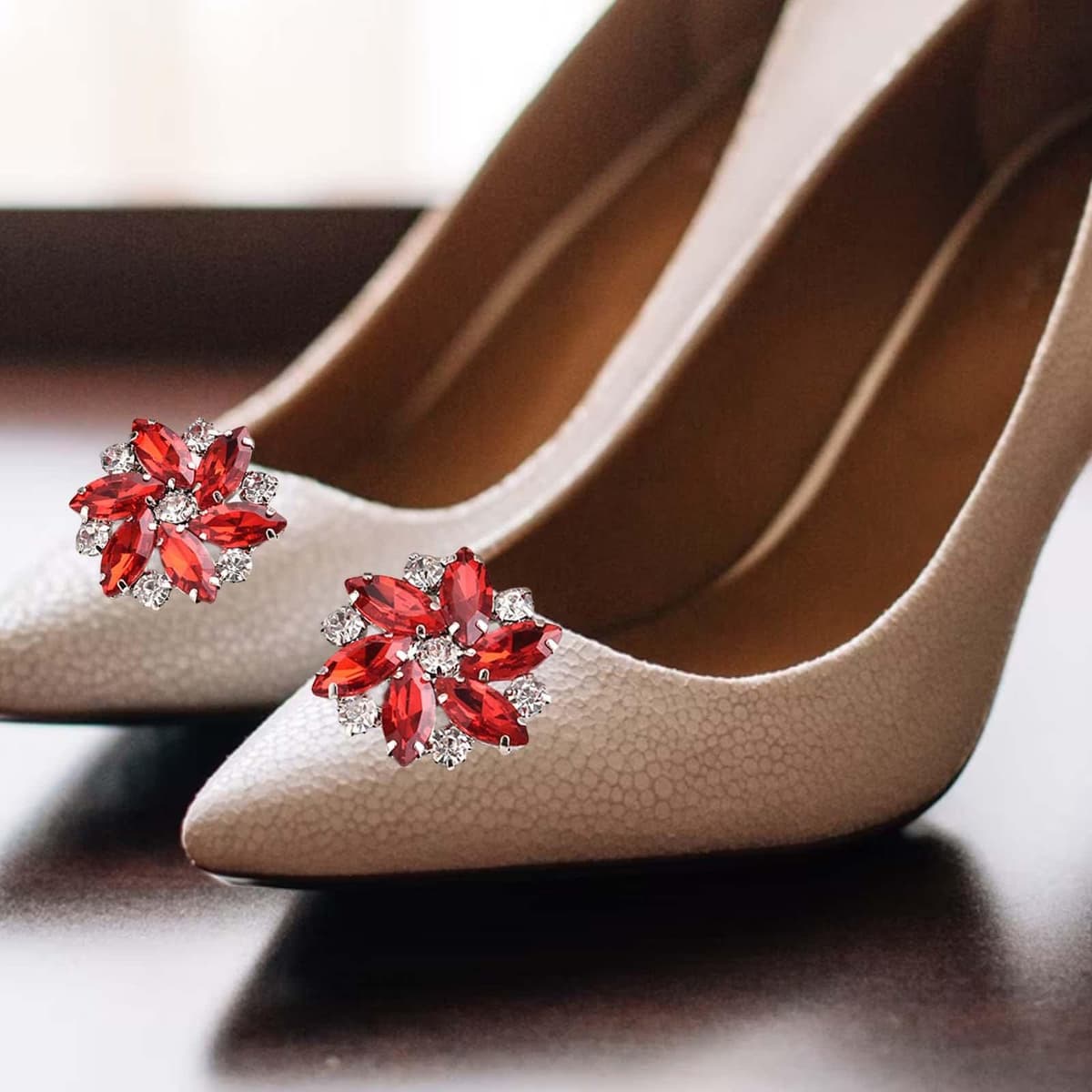 F Fityle 2Pcs Elegant Rhinestone Clips s Jewelry Decoration Crystal Buckle Heels Diamond for Brooches Flat Boots, Red — view 5