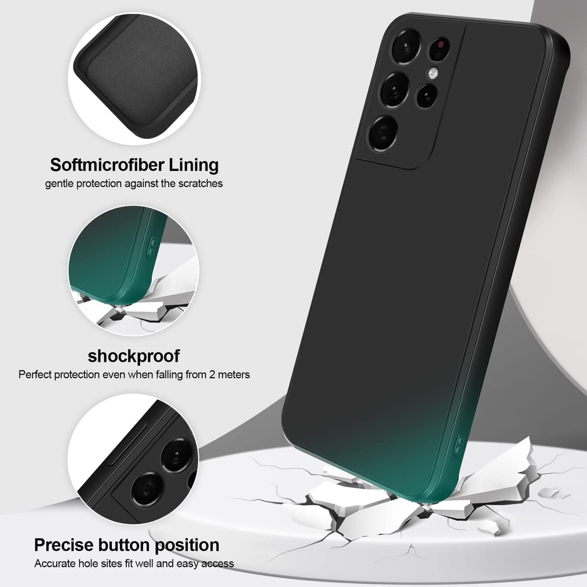 GiiYoon Case Compatible with Samsung Galaxy S21 Ultra 5G, Silky-Soft Touch Full-Body Protective Phone Silicone Case, Shockproof Cover with Microfiber Lining, Black — view 2