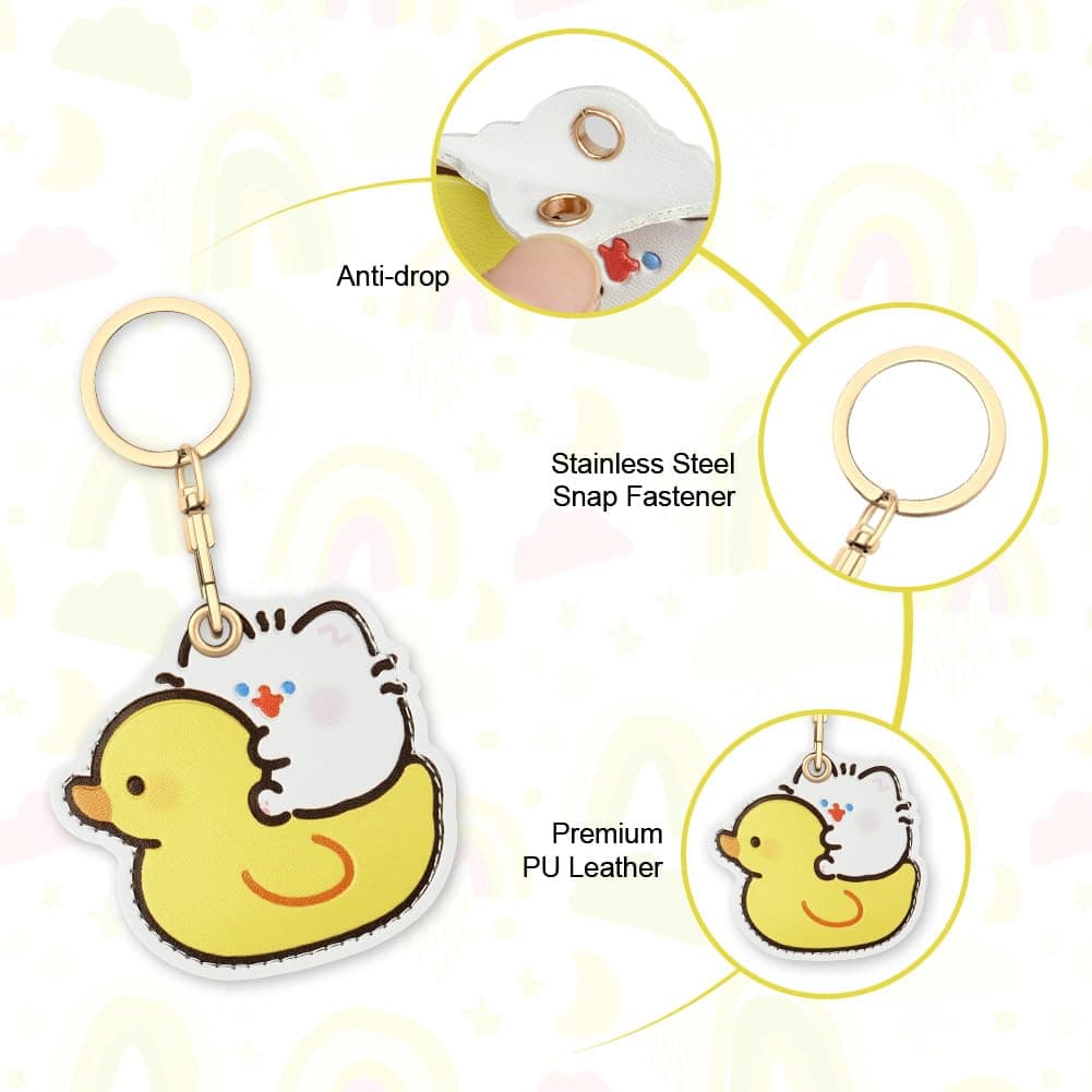 AXFEE 360° Protective Case for Air-Tag, Cartoon Duck Leather Air Tag Keyring Case for A-pple Air-tag, Holder Case for Air-Tags, Air-tags Holder Protective case, Decorations for Key, Bag, Pet — view 4