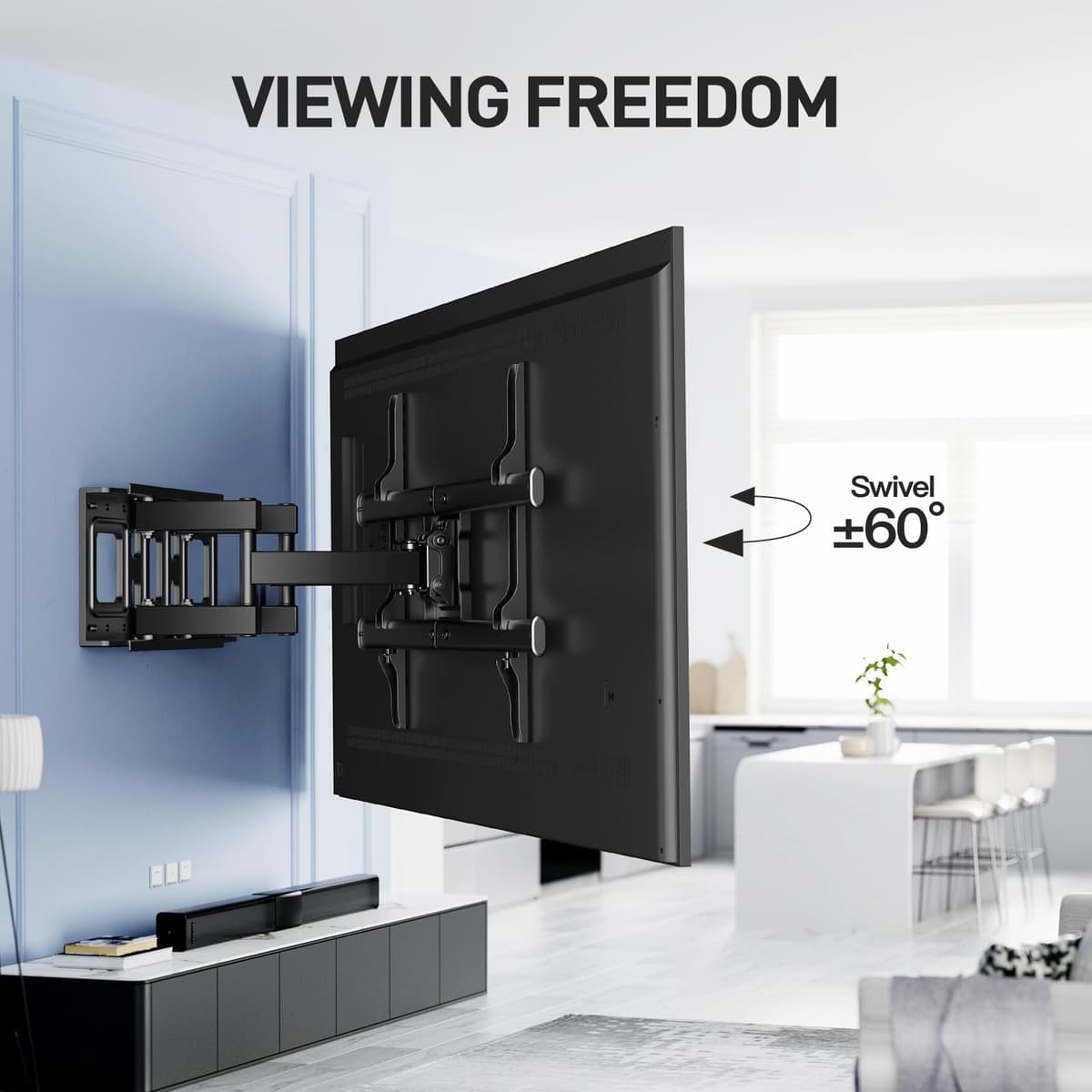 PERLESMITH TV Wall Bracket, for 37-85 Inch TVs up to 60kg, Swivel Tilt Extend TV Wall Mount, 55 65 inch Wall Brackets max VESA 600x400mm, PSPILFK1 — view 3