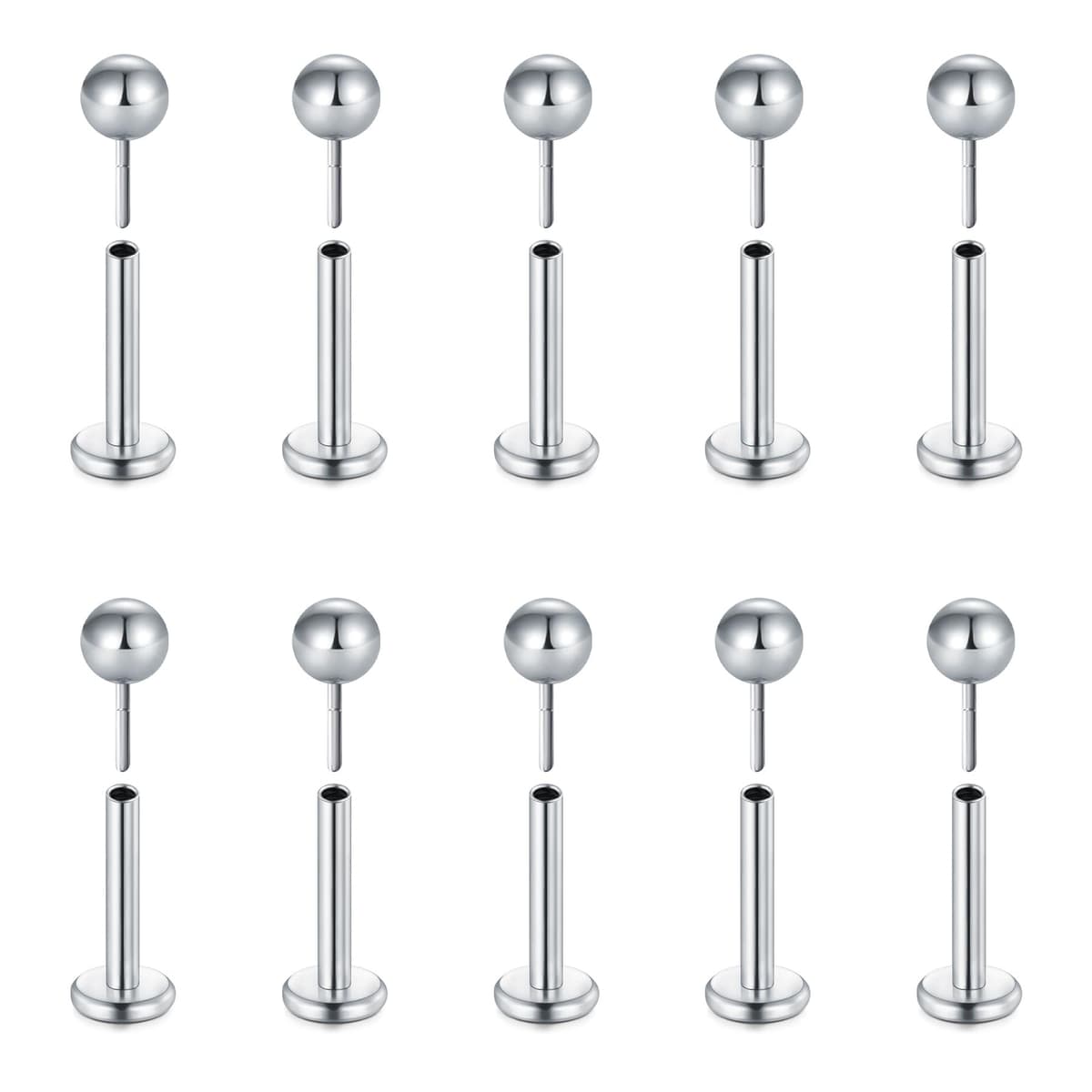 Briana Williams 10pcs 1.2mm 316L Acero Inoxidable Labret Labio Piercing Tragus Helix cartílago Pendiente Barbell Stud, 6-8 mm Longitud de la Barra — view 17