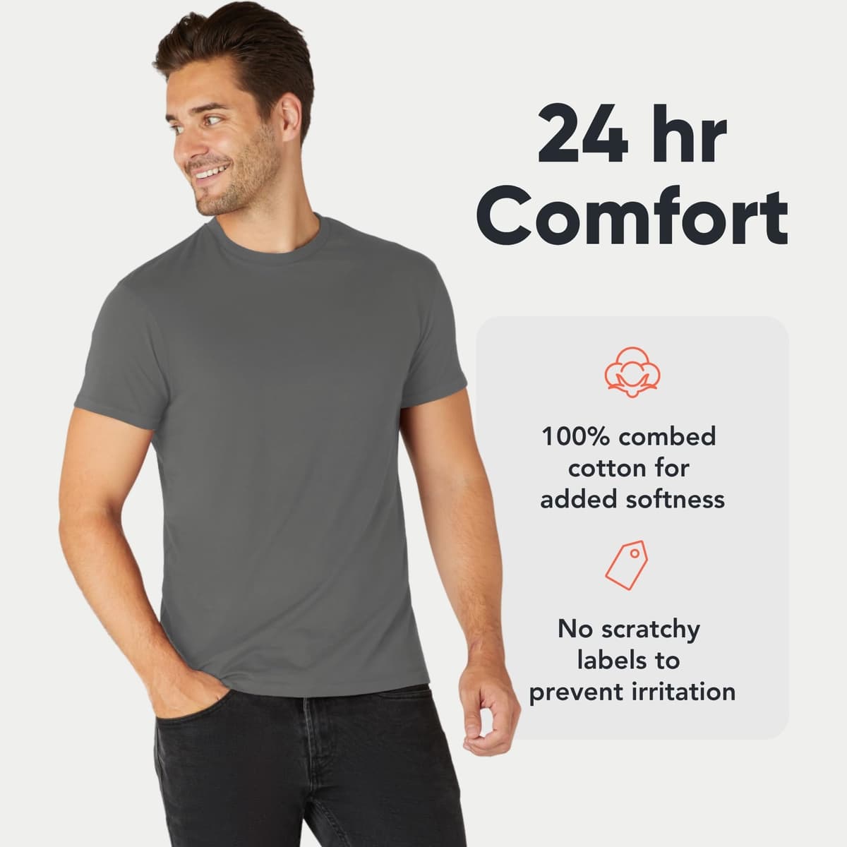 FM London 3/5-Pack Mens T Shirt - Premium Weight T-Shirts for Men with Lightly Fitted Design - Super Soft - Made with 100% Cotton - Stretch Fit for Any Occasion - Durable Comfort Fit — view 3