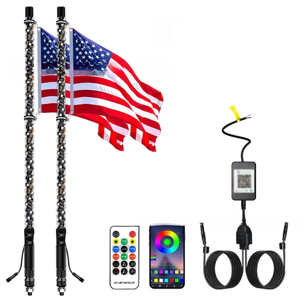 2 Pack 3FT Whip Lights, LED Whip Light with App & Remote Control, Spiral RGB Chasing Lighted Antenna Whips, Whip Light for UTV ATV RZR SXS Can-Am Dune Buggy Offroad Truck (3FT)