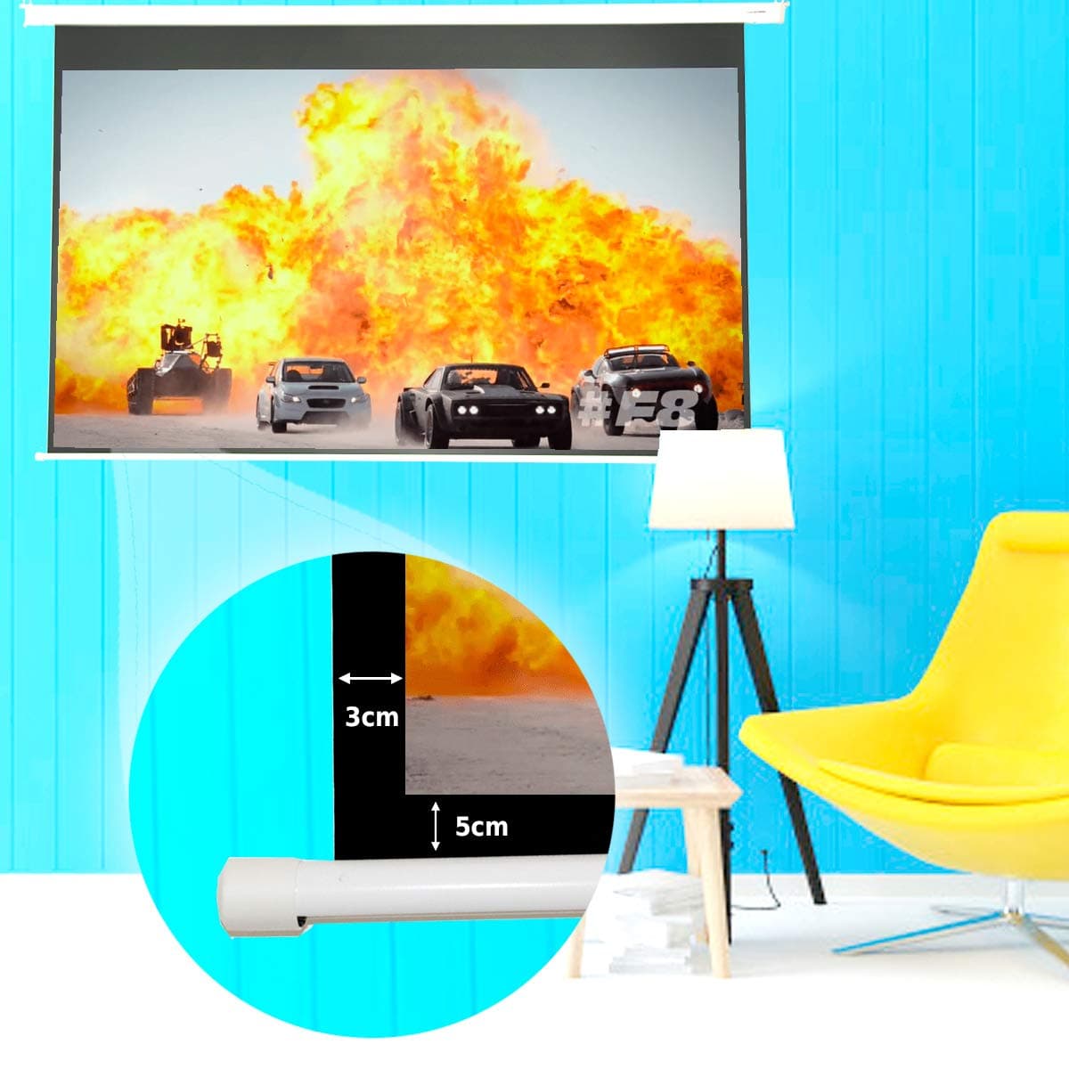 Pantalla de proyeccion electrica 84" para proyector, cajetin de Acero Lacado en Blanco, Pantalla para proyector electrica con Mando inalambrico, Auto Enrollable, Compatible con 4K (84 Pulgadas 4:3) — view 5