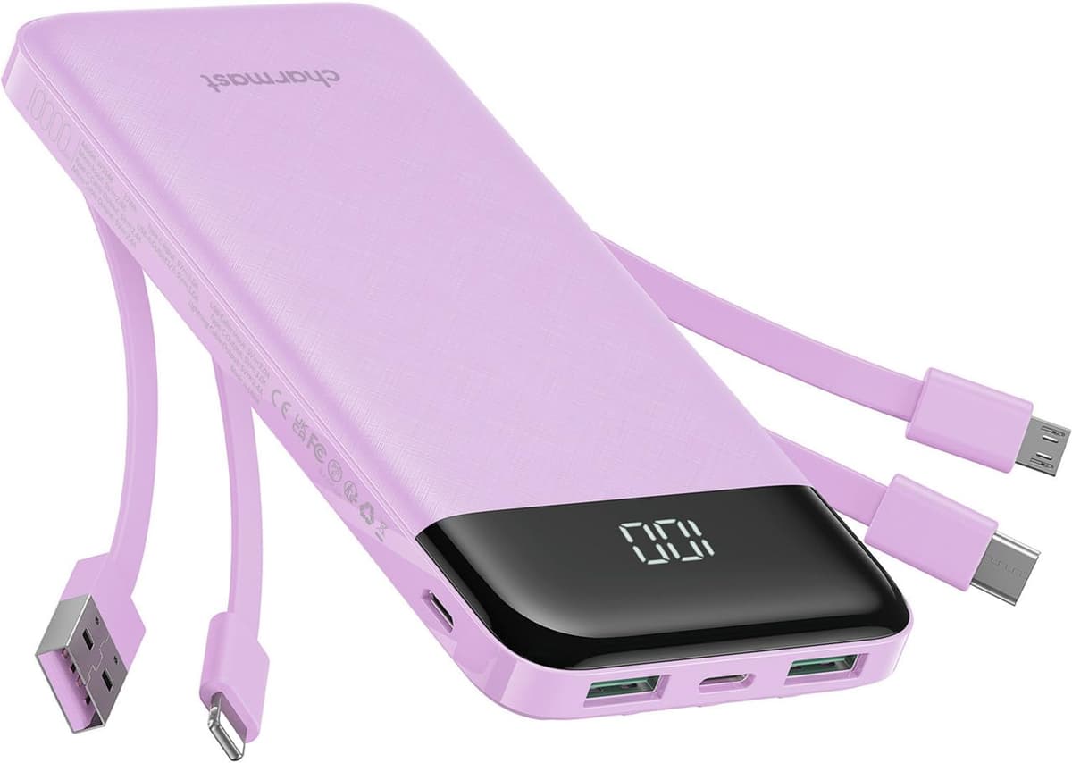 Charmast Power Bank with Built in Cables X 4, 10000mAh USB C Battery pack 6 Outputs 3 Inputs with LED Display Type C Powerbank Portable Charger Compatible with Smartphones Tablets and More — view 11