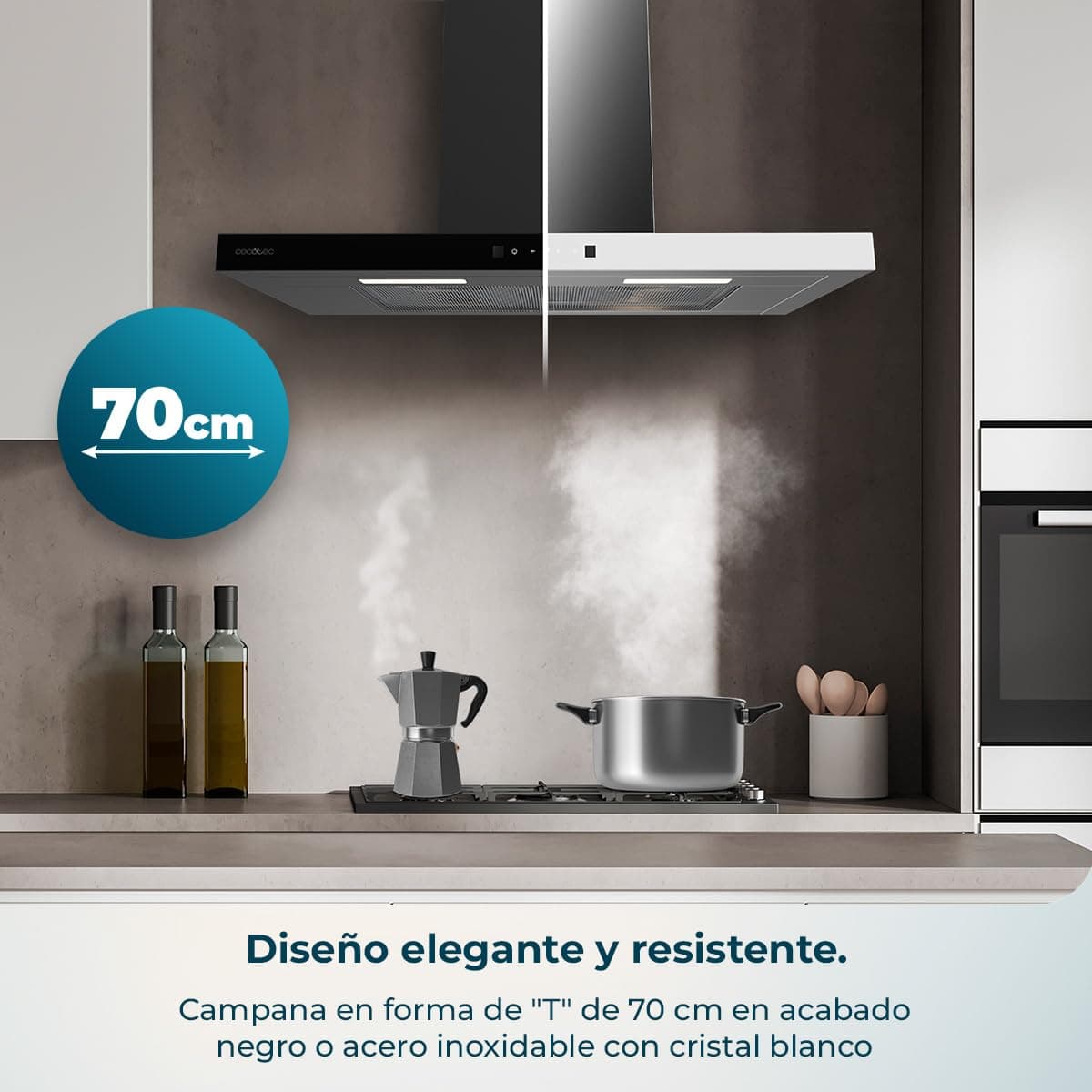 Cecotec Campana Extractora en forma de T Bolero Flux TT 704400 Black A++, 70cm, 413,3m³/h de succión, Clase A++, Control Táctil Invisible, Hand Movement Control, Función Booster, Filtros Lavables — view 3