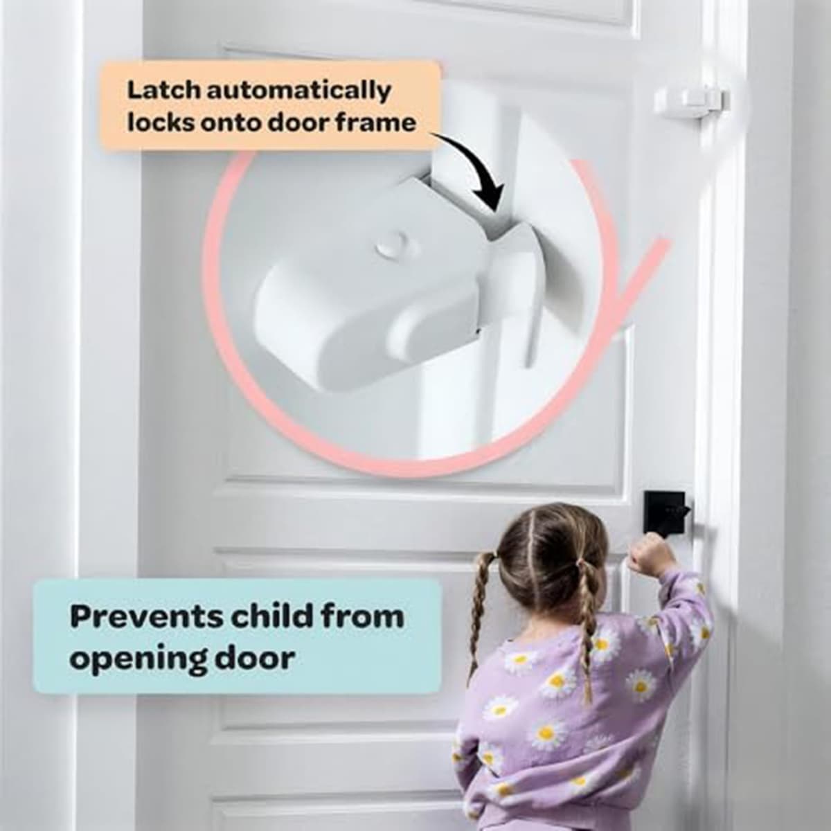 ALINUOYQ 1 PCS Hug Lock Child Proof Door Lock, Snap On Door Lock Child Can't Reach or Defeat for Kids Cats Dogs, No Tools or Adhesives Required Simple Install Safety Front Door Lock for Toddlers — view 4