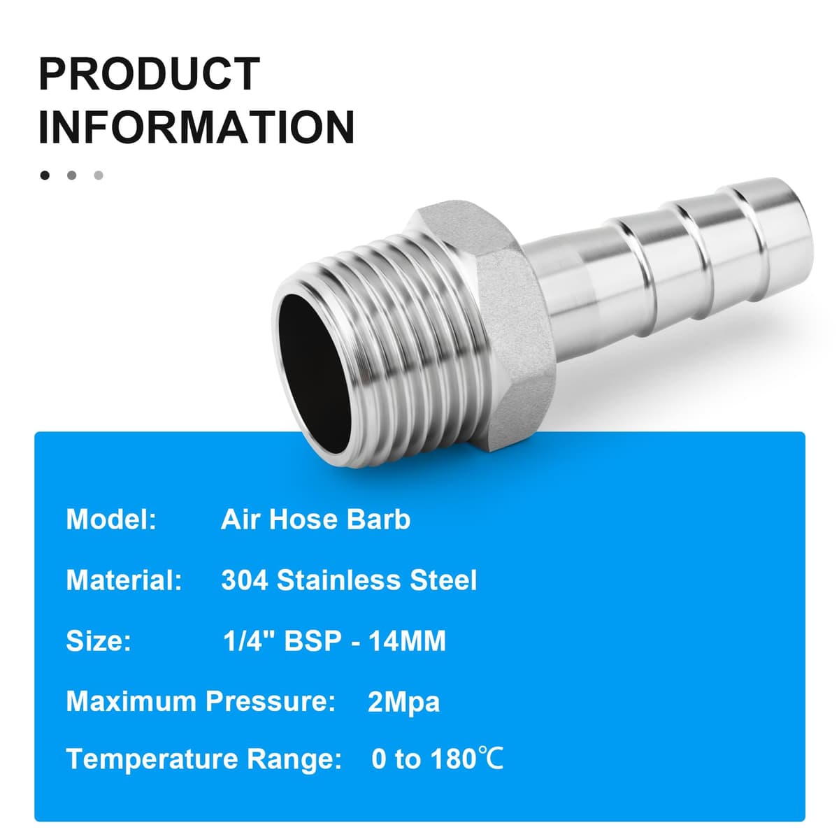 2 Pieza Racores de acero inoxidable 304 con espiga, de 14 mm a rosca macho BSP de 1/4", conectores industriales de compresión para sistemas de agua, combustible, aire y hidráulicos — view 4