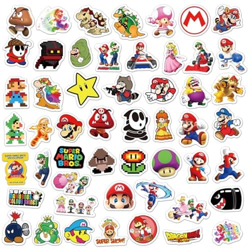 50Pcs Cartoon Mario Stickers for Kids, Vinyl Waterproof Game Decal for Water Bottle Laptop Sticker for DIY Decorate Bumper Phone Hard Hat Kids Teens Gifts (MLA) — view 5
