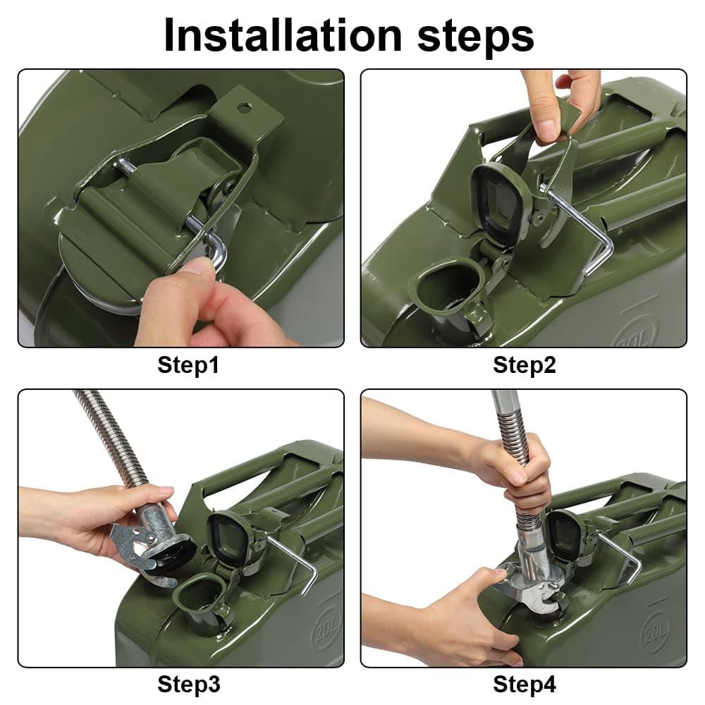 Petrol Can, Metal Jerry Can 20L with Pour Tube, Portable Fuel Can for Petrol or Diesel, Heavy Duty Fuel Storage Container for Car, Motorcycle, Off Road and Emergency Use (Green) — view 3