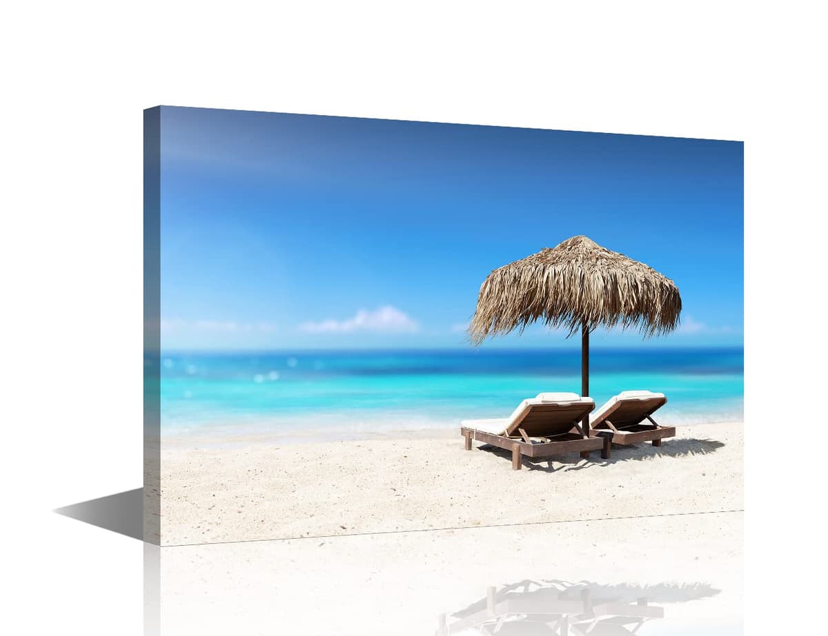 TISHIRON Wall Art Sandy Beach Sunrise Pictures Painting on Canvas Wall Art Modern Framed Seaside Canvas Prints Ready To Hang(24X16in) — view 22