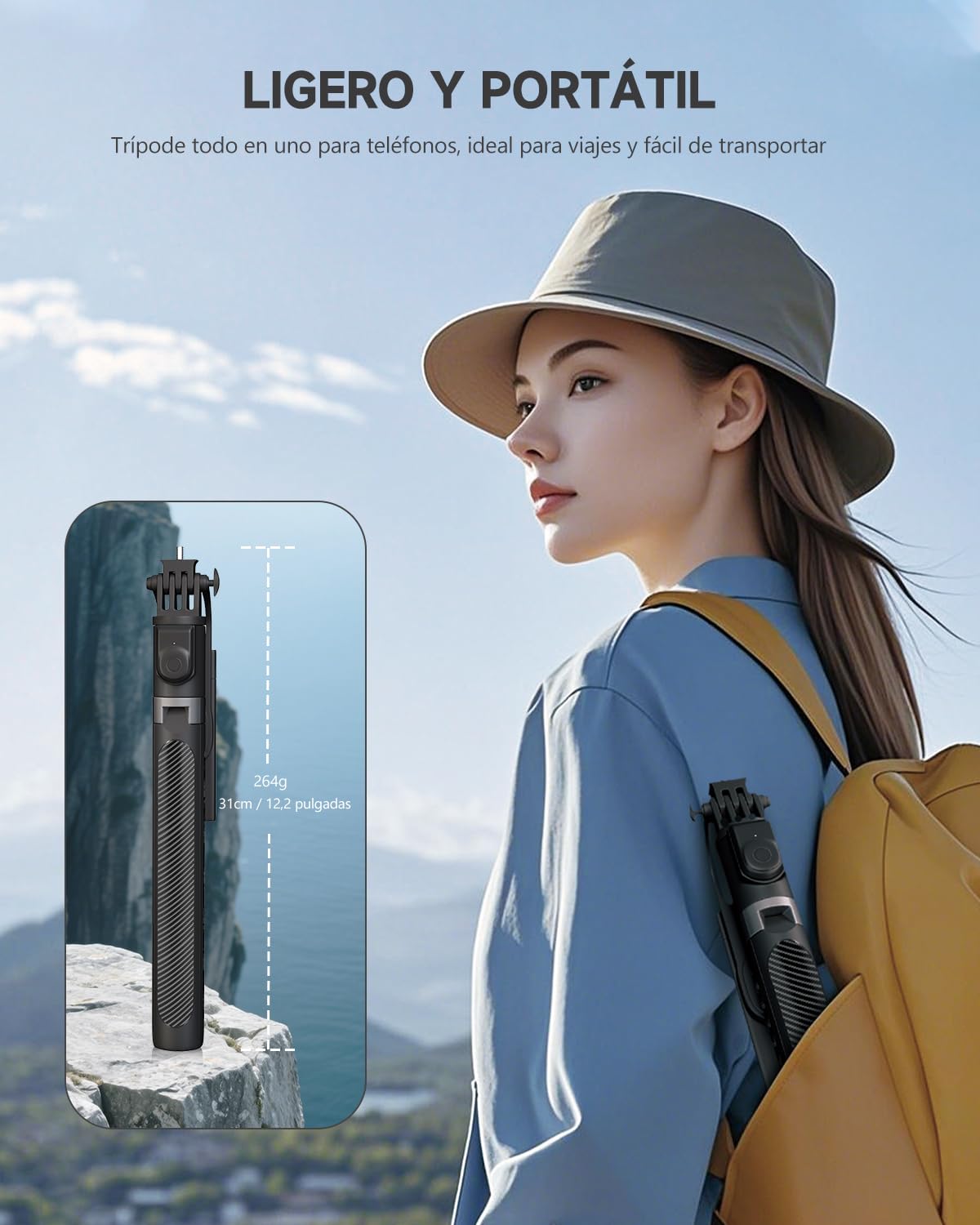 RISEOFLE 180cm Tripode para Movil & Palo Selfie - Tripode Movil Extensible Portátil con Mando Inalámbrico, Compatible con iPhone/Samsung/GoPro/Cámaras — view 6