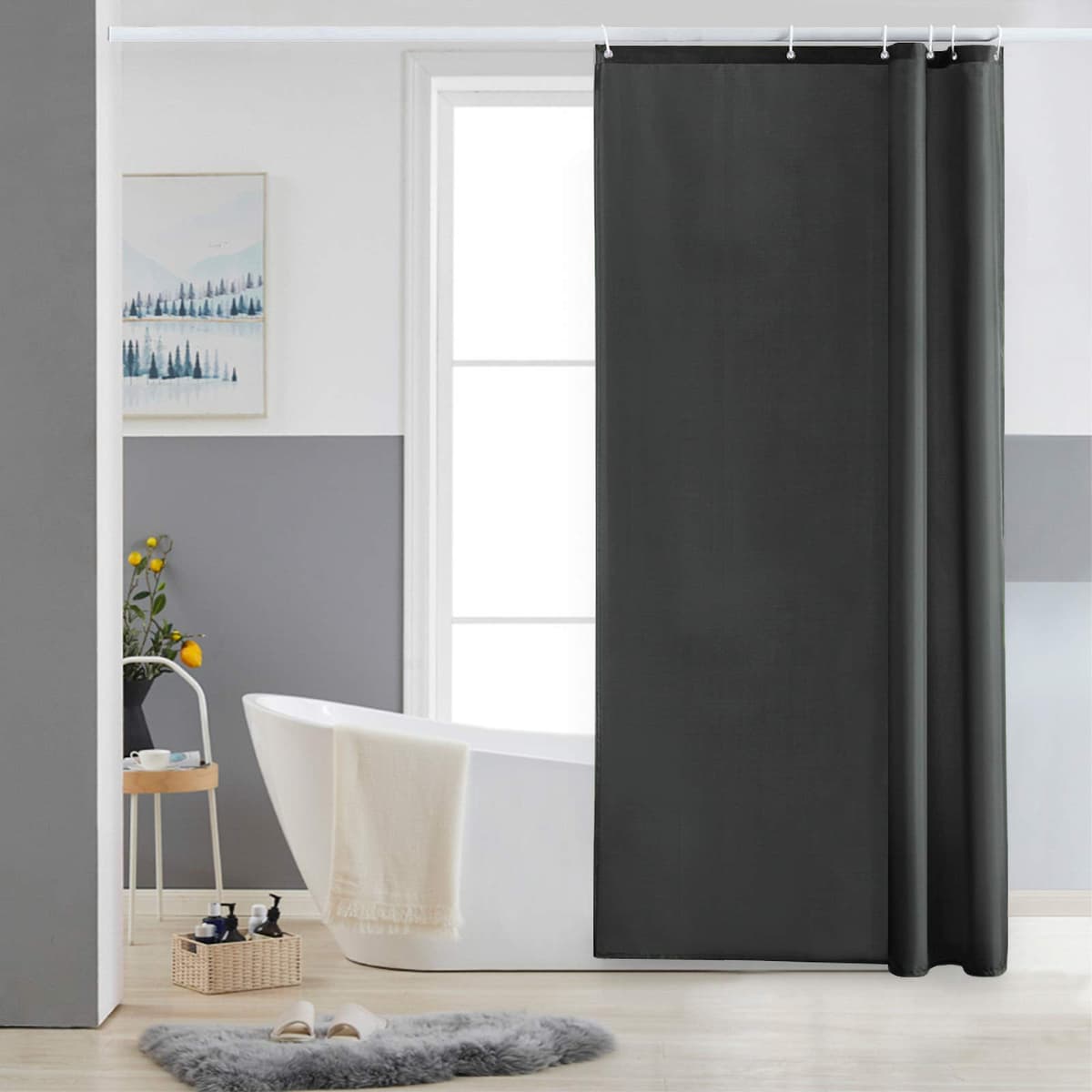 Furlinic Cortina Ducha 200x200cm Antimoho Impermeable Lavable Blanco Tela Poliéster Grandes Cortinas de Baño con 12 Aros de Cortina Ducha. — view 16