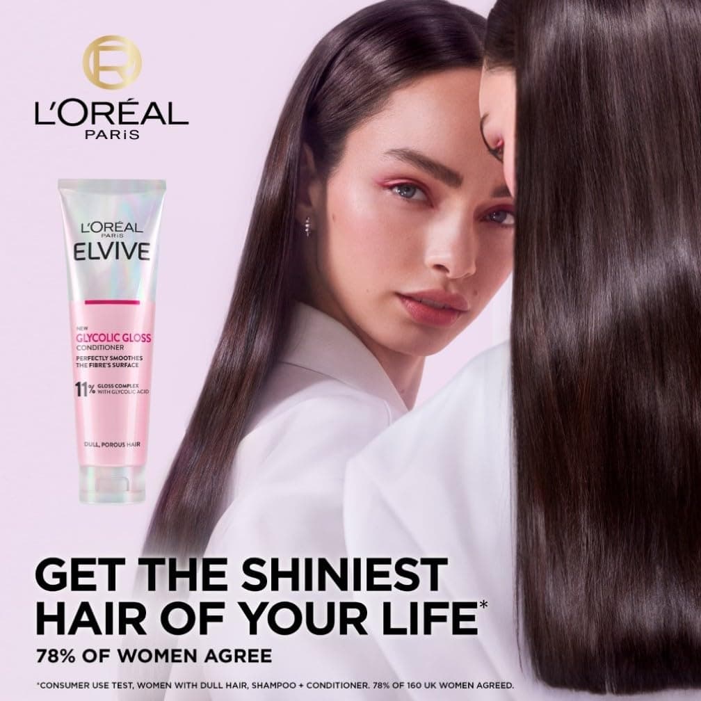 L'Oreal Paris Elvive Glycolic Gloss Conditioner, With Gloss Complex and Glycolic Acid, Fills and Seals Hair Fibres, For Long-lasting, Smooth and Shiny Hair, Ideal for Dull Hair, 150ml — view 2