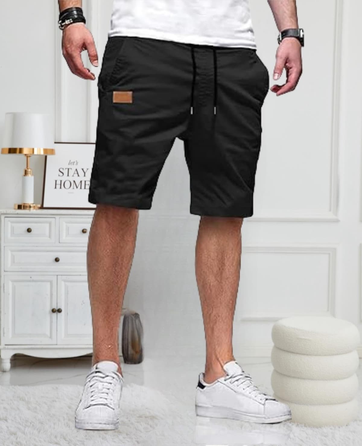 Pantalones cortos casuales para hombre, pantalones cortos de golf de sarga elástica de algodón con cordón para verano, playa, verano
