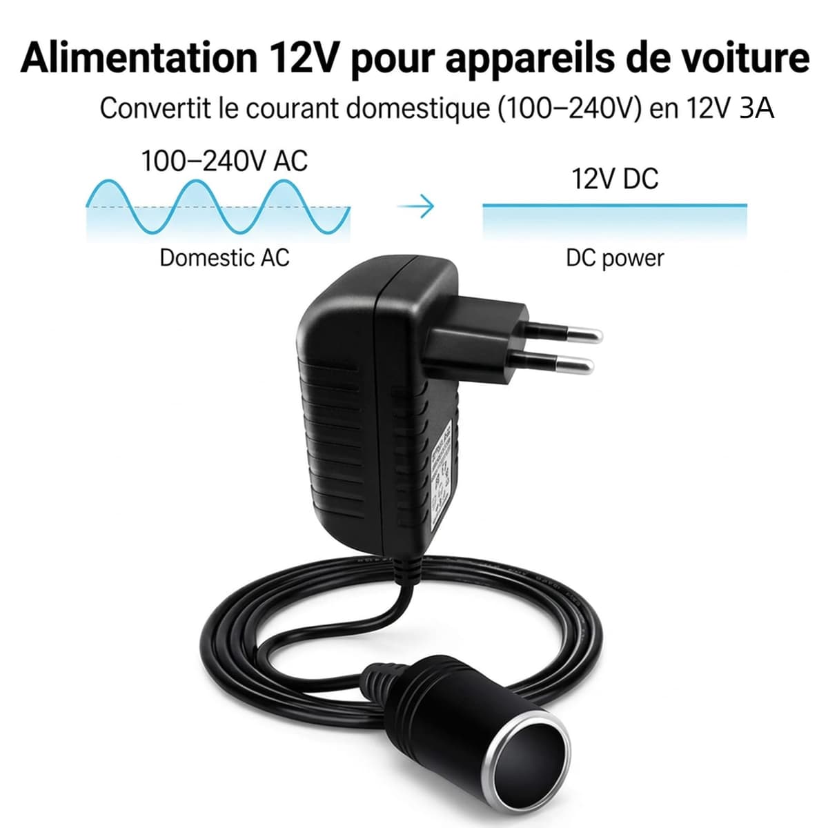 Cargador de Coche de 12 V 3 A convertidor de Voltaje de 220 V a 12 V Adaptador Encendedor de Cigarrillos para Nevera de Coche, Bomba de Aire, aspiradora de Coche — view 3