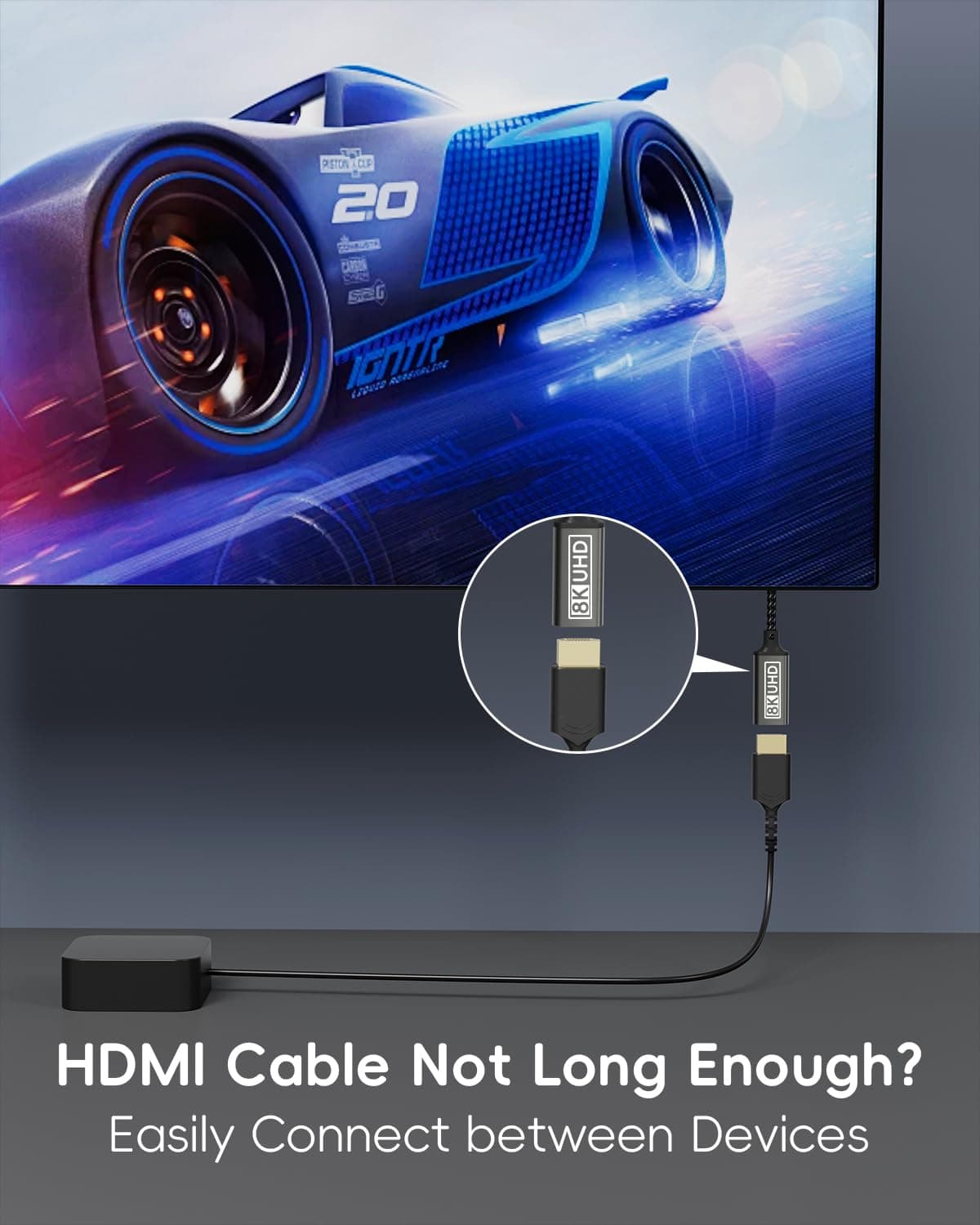 HDMI Extension Cable, 8K Male to Female HDMI Extender Cable 48Gbps Ultra High Speed UHD HDR ARC 3D Compatible with TV Stick, Roku, Blu-Ray, Xbox, PS5, HDTV, Laptop-0.2m — view 5