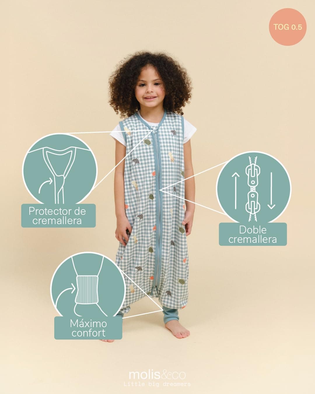 molis&co - Pijama Burbuja con Pies 0.5 TOG - 100 cm (4 años) - Ideal para Verano - 100% Algodón (Oeko-Tex 100) - Summer Sea — view 5