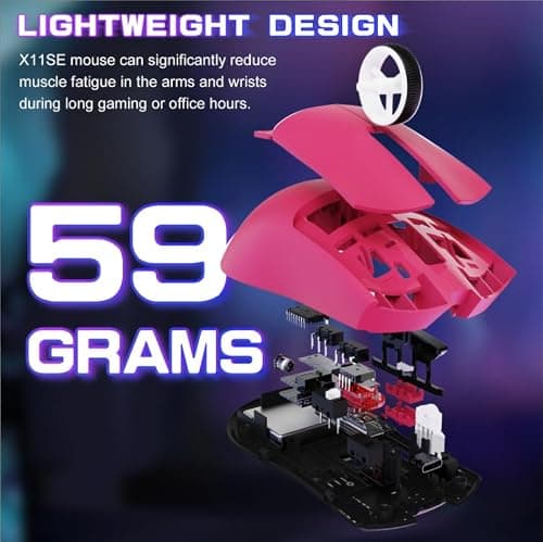 Attack Shark X11SE Ultra-Light Wireless Gaming Mouse, Tri-Mode-2.4G/USB-C Wired/BT, PixArt PAW3311 Gaming Sensor, 22KDPI, 5 Programmable Buttons for Laptop, PC, Mac Gamer (Berry Red) — view 2