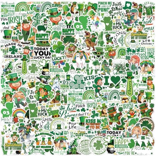 300 Pack St Patricks Day Stickers, Leprechaun Trap Supplies Irish Shamrock Clover Decals for Classroom Prizes, Envelopes, Scrapbooking, Party Favors - Cute Paddy‘s Day