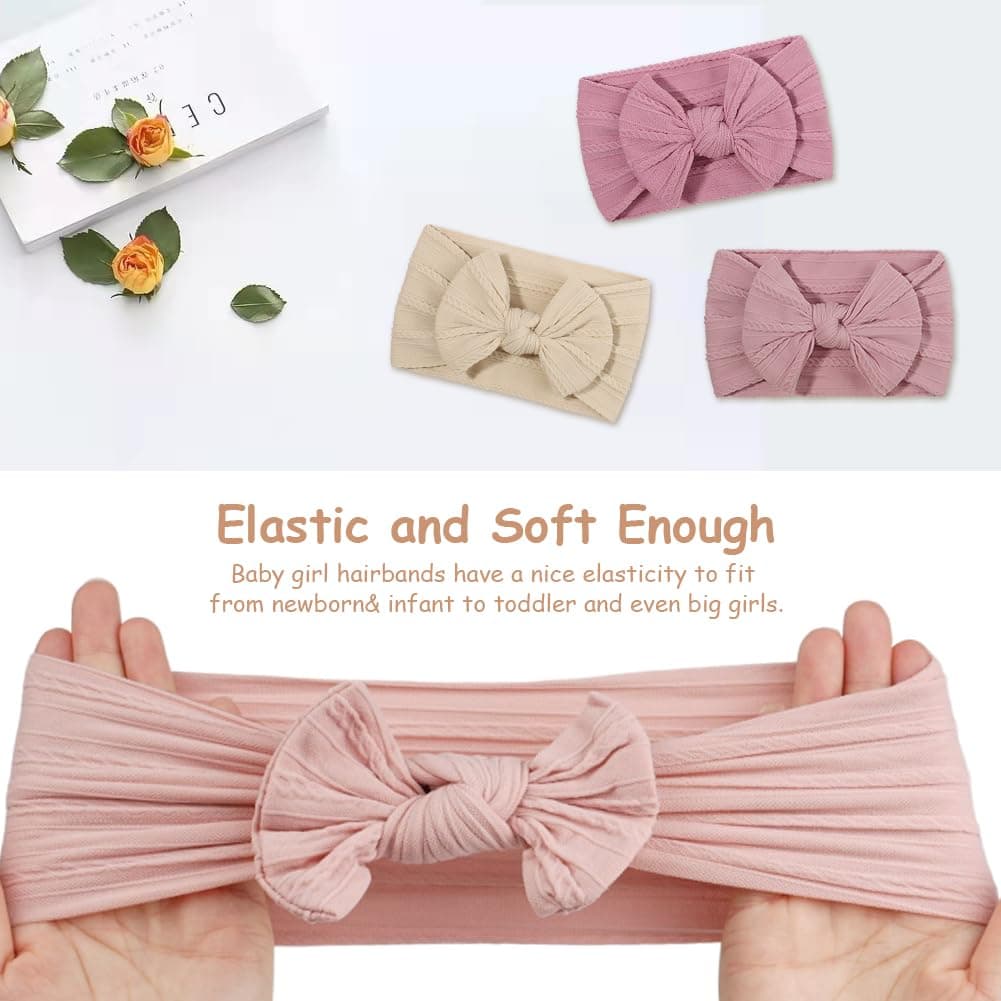 DiULi Baby Headbands, 3 Pcs Baby Headbands for Girls Stretchy Soft Babys Bows Cute Headwear Nylon Toddler Infant Hairbands Babys Turban Headband Elastic Hair Bands for Kids Infants Toddlers Newborn（B） — view 4