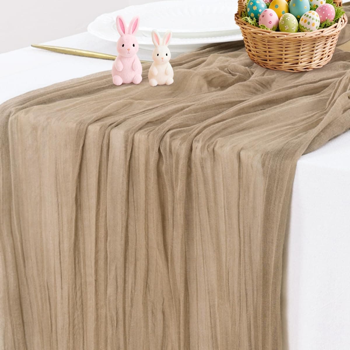 Socomi Beige Cheesecloth Table Runner Easter Spring Boho Rustic Gauze 120 inch 10FT Cheese Cloth Runner for Wedding Party Baby Shower Birthday Home Decor Holiday Decorations — view 30