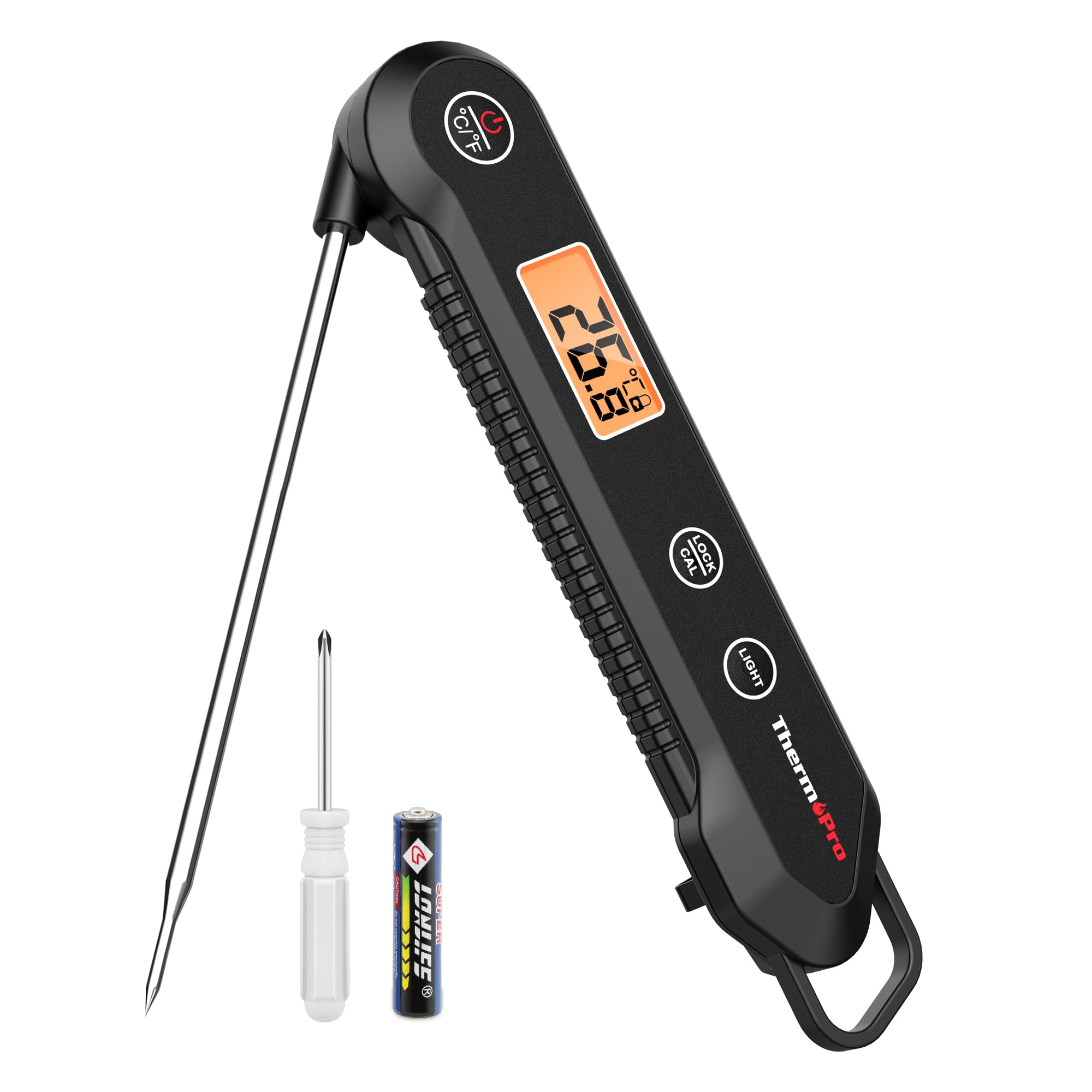 ThermoPro TP03H Meat Thermometer with IPX6 Waterproof, Food Thermometer Foldable Food Temperature Probe with LCD Backlight Calibration Lock Fuction, Kitchen Digital Instant Read Probe for Oil Jam Milk — view 12