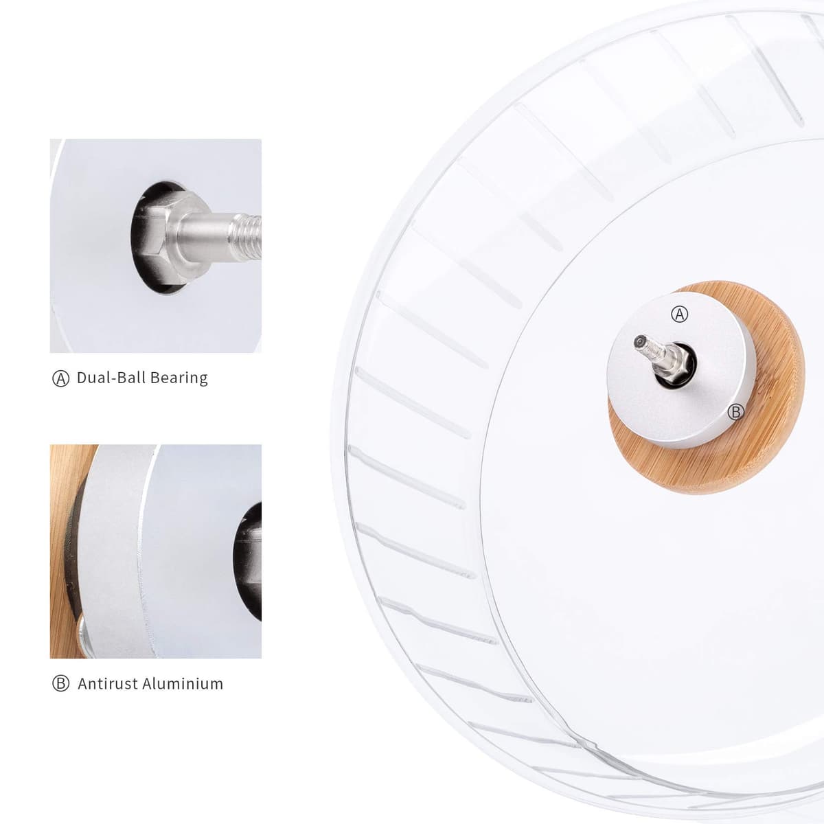 Niteangel Super Silent Hamster Exercise Wheels - Quiet Spinner Hamster Running Wheels with Adjustable Stand for Hedgehog Gerbils Mice Or Other Small Animals (Large, Transparent) — view 7