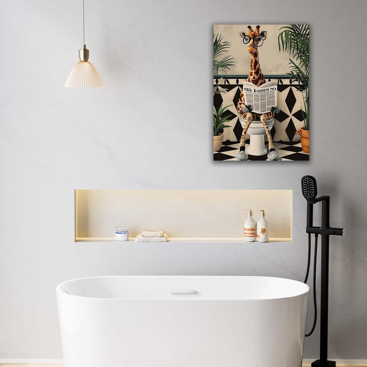 Qiukoo Wall Art Funny Giraffe Toilet Print – Framed Canvas Artwork for Bathroom Pictures and Decor, Waterproof Toilet Wall Art with Frame and Hanging Hooks, 12x16 Inch — view 4