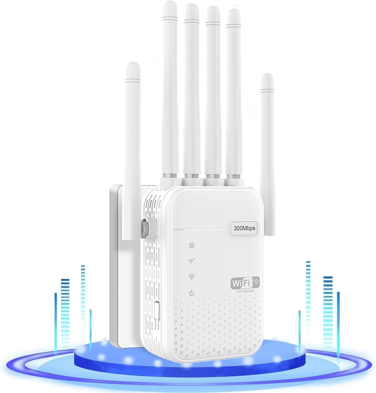 Repetidor Señal WiFi Extender,Amplificador Señal WiFi,6 Antenas,2 Puertos LAN,Repetidor WiFi Largo Alcance,Cobertura 360° de hasta 9800 m³,para Oficinas y Casa,fácil de Instalar