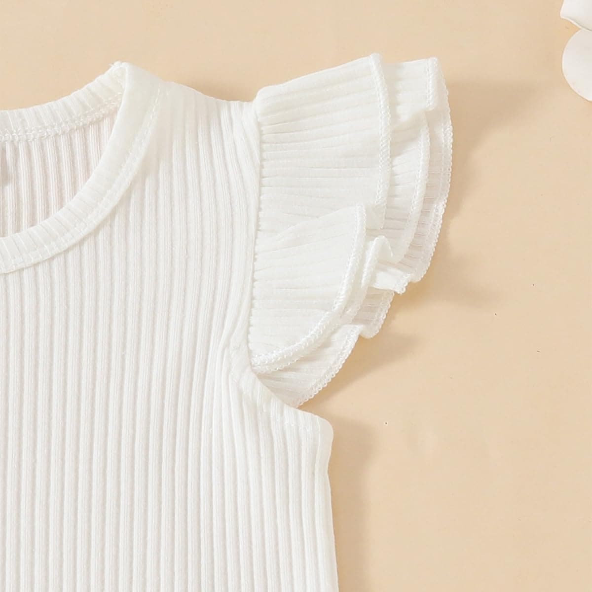 Conjunto Ropa de Verano para Bebé Niña Top de Canalé con Volantes+ Estampado de Margaritas Pantalones Cortos con Peto Bretelles Adorable Infantil Trajes — view 5