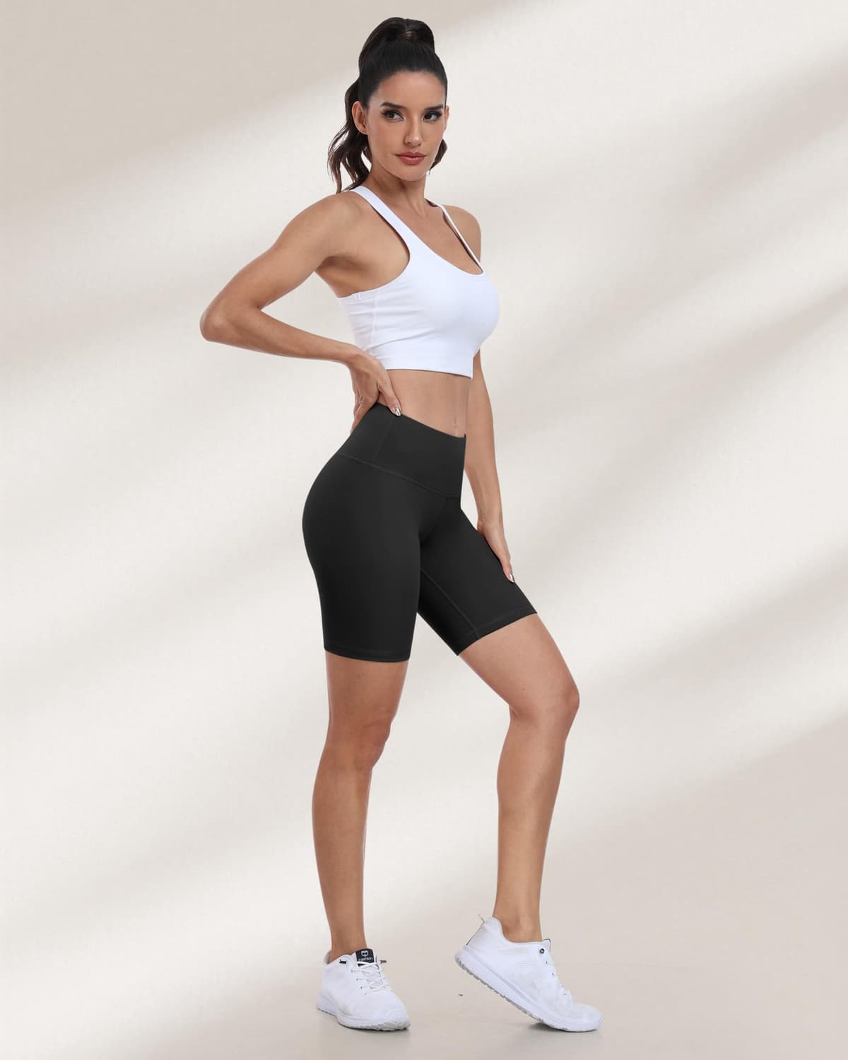 Pantalones cortos de ciclismo para mujer, cintura alta, control de abdomen, suaves, atléticos, gimnasio, yoga — view 3