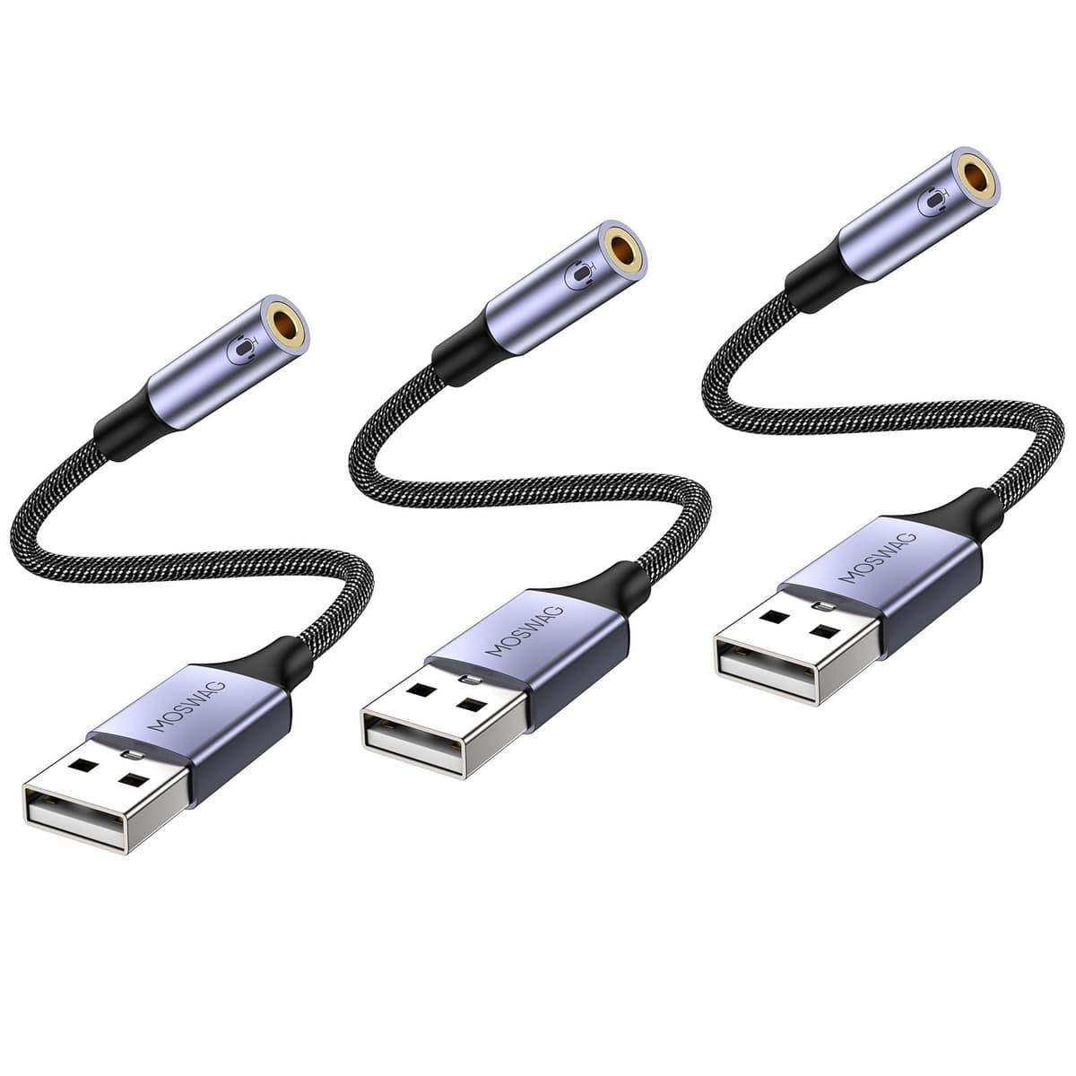 MOSWAG USB to 3.5mm Audio Adapter Built-in DAC External Sound Card Nylon Braided Aluminum Shell for PC Laptop PS5 PS4 Mac Linux Chromebook 1Pack — view 15