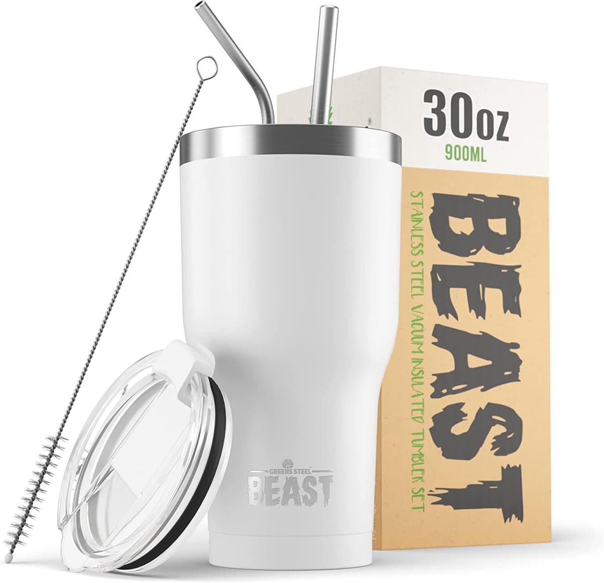 Greens Steel Beast Tumbler – 550 ml (20 oz), Coral | Vaso de acero inoxidable reutilizable con aislamiento al vacío | con 2 pajitas y cepillo de limpieza | Termo de viaje de doble pared — view 55