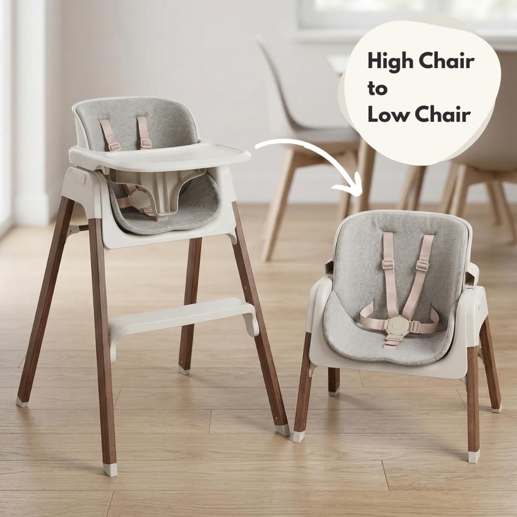 Venture Neyo 2-in-1 Foldable High Chair for Baby and Toddler, Convertible Baby Highchair with Wood Effect Legs, Removable Tray & Cushion, 5 Point Harness, Compact Folding (Beige) — view 5