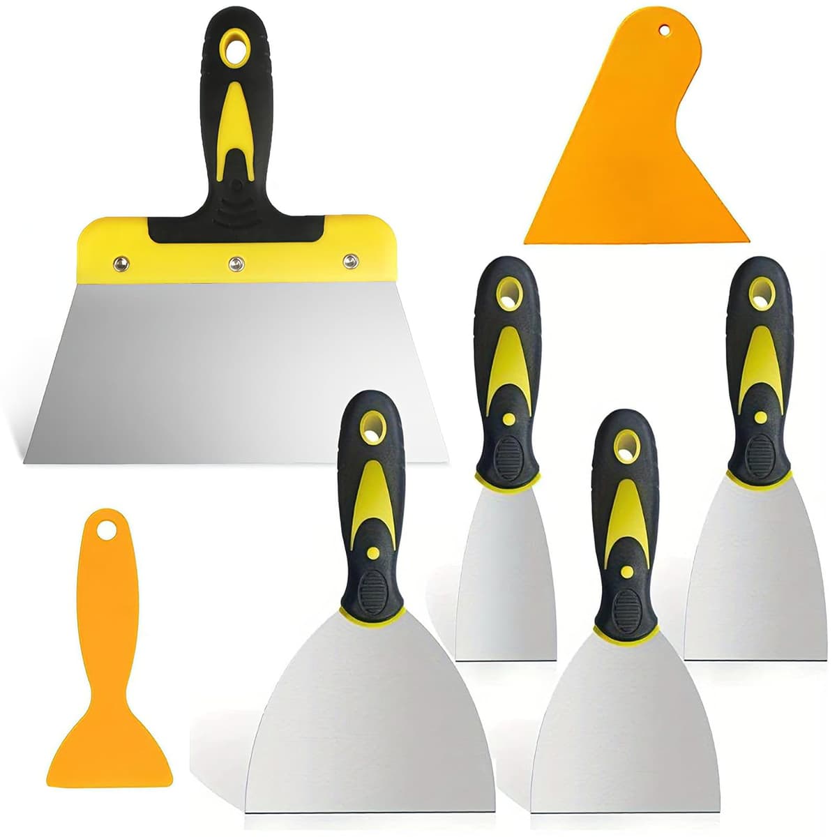 7 Pcs Wallpaper Scraper Tool Set, Stainless Steel Putty Knife, Plastering Tools, Filling Knife Set Paint Scraper Tool Great for Home Improvement Projects