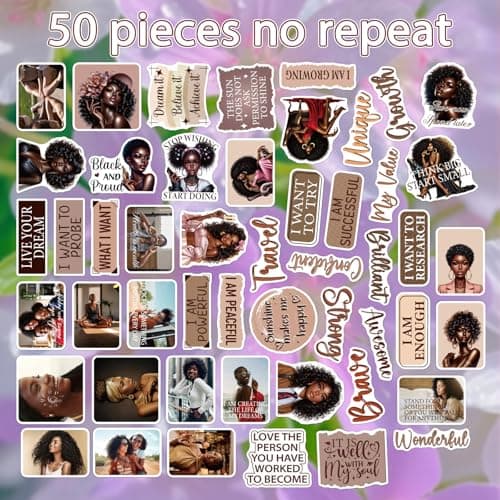 Vemfare Black Women Stickers for Women - 50 Pcs Black Girl Water Bottle Stickers for Vision Board, Inspirational Waterproof Scrapbook Decals, Motivational Vinyl Sticker for Laptop Journaling