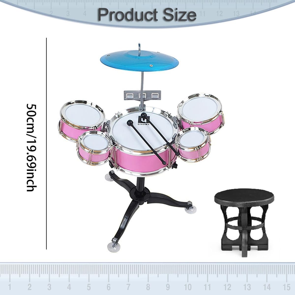 ＡＷＨＡＯ Batería Infantil, Batería de Jazz, Simulación de Aprendizaje Temprano, Regalo Ideal para Preescolar, de 3 a 6 años, 5 Tambores, Instrumento de Percusi, Rosa — view 2