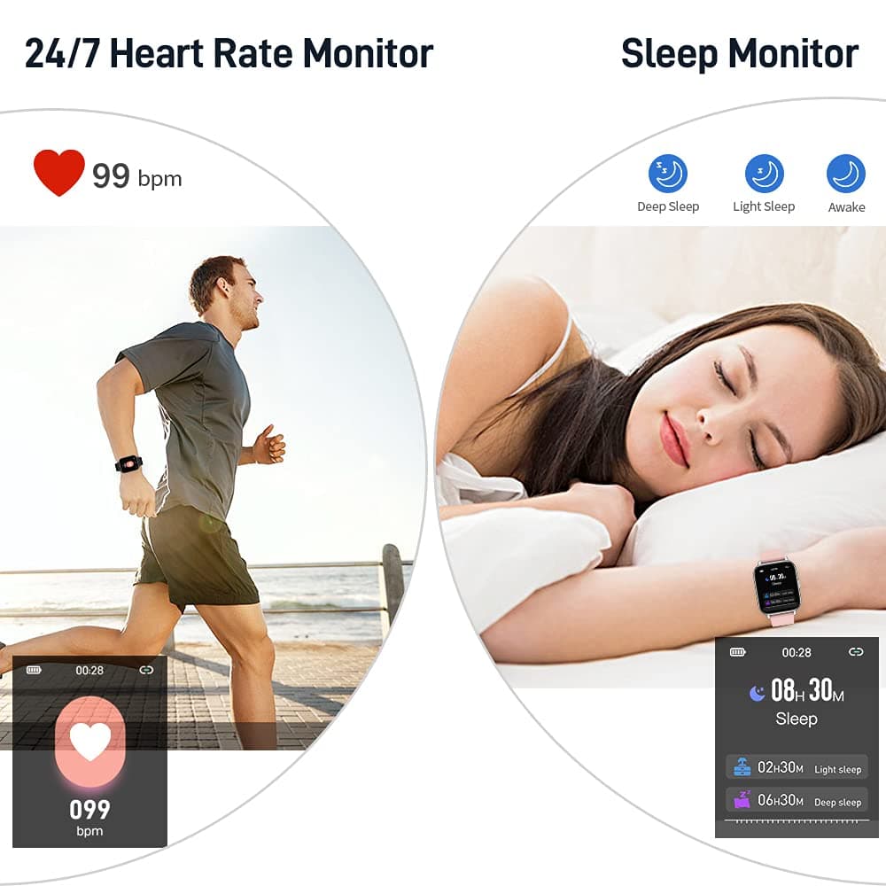 Smart Watch, Fitness Tracker 1.69" Touch Screen Fitness Watch with Heart Rate Sleep Monitor, Step Counter for Men Women Activity Trackers IP68 Waterproof Smartwatch Sports for iOS Android — view 3