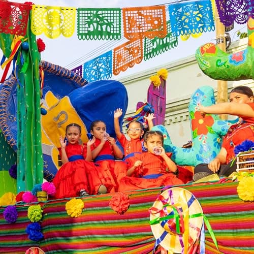 18 FT Cinco De Mayo Party Decorations, 1 Pack Fiesta Banner with 9 Plastic Papel Picado, Colorful Mexican Theme Party Flag Banner Dia De Los Muertos Day of the Dead Hanging Decor Home Party Supplies — view 5