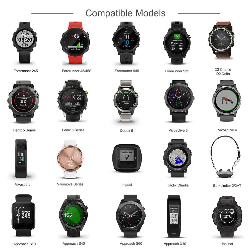 TUSITA Charger Compatible with Garmin Fenix 5 5S 5X Plus 6 6S 6X Pro 7 7S 7X, Forerunner 45 45S 245 Music 935 945, Vívoactive 3 4 4S, Approach S10 S40 S60,Vívomove 3S Sport,Venu Sq 2 Plus, Instinct — view 6