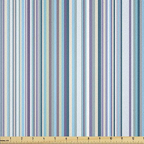 Lunarable Striped Fabric by The Yard, Simplistic Pattern with Vertical Stripes in Pastel Colors Modern Design, Stretch Knit Fabric for Clothing Sewing and Arts Crafts, 1 Yard, Lavender Cream